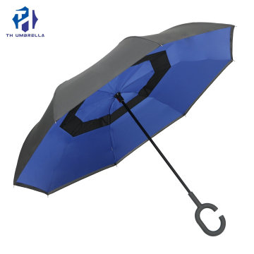 High Quality Promotion Double Layer Inverted Umbrella with Flower Printing/Innovative Auto/Manual Open Reverse Umbrella with C-Hook